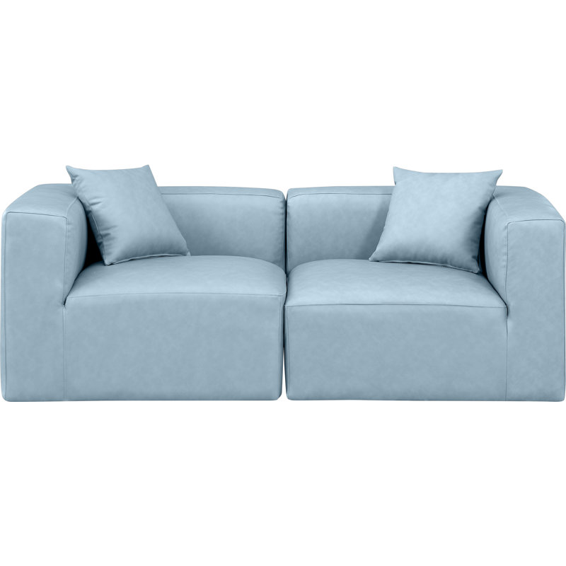 Canapé modulaire 2 pièces rembourré, Cuir végétalien bleu clair