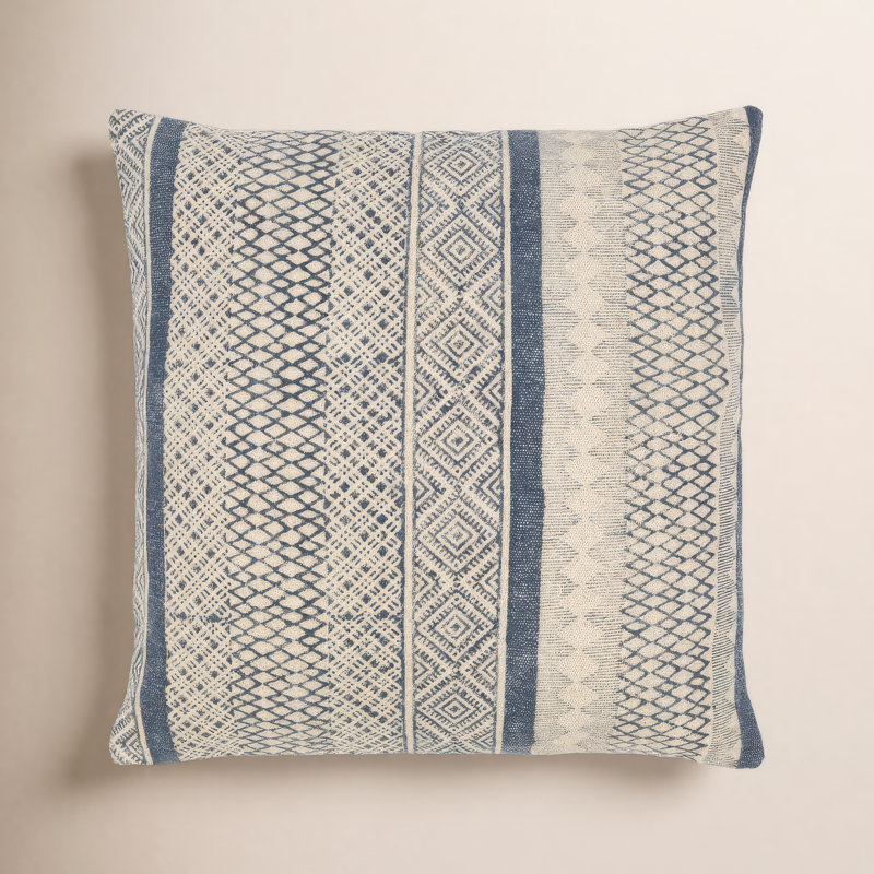 Oreiller carré 100% coton Zetta, Polyester/ Bourre en polyester, Beige clair / bleu foncé, 20 po x 20 po