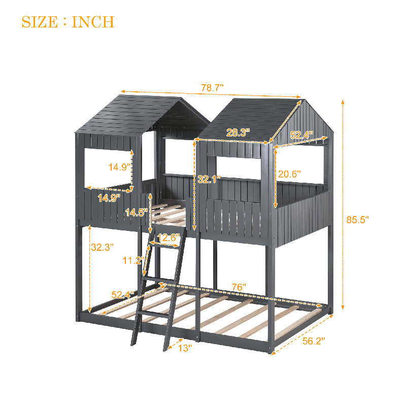Ailah Kids Full Over Full Bunk Bed, Gray