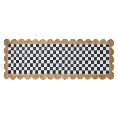 Black Check With Jute Scallops Rug