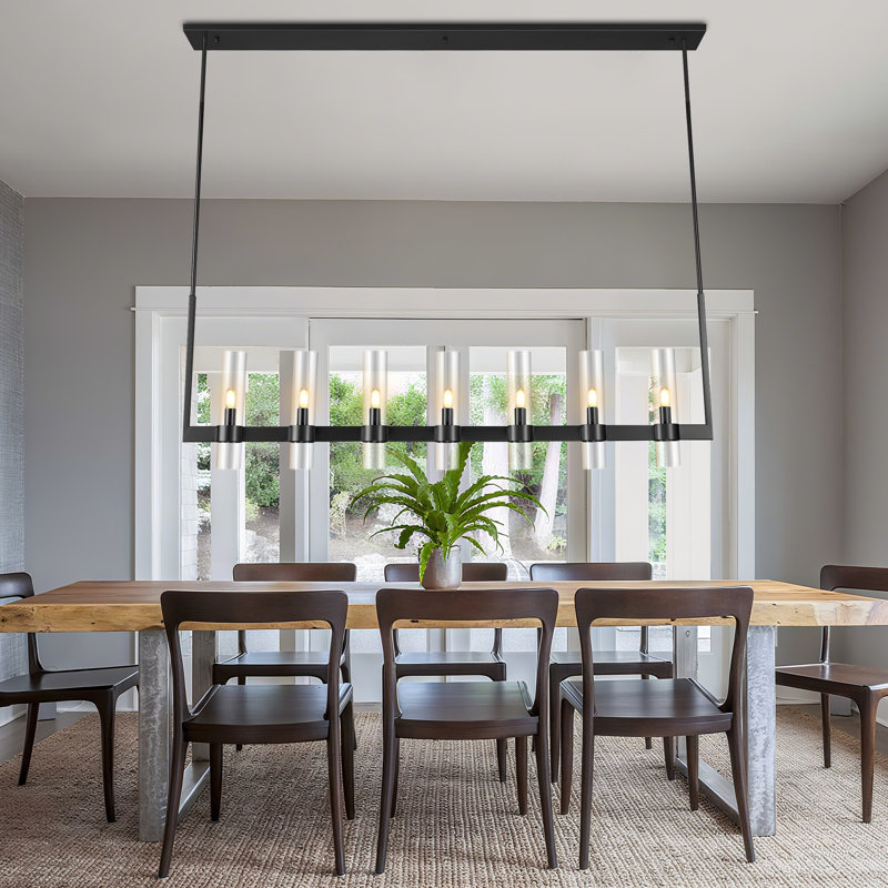 7 - Light 55" W Dimmable Modern Linear Kitchen Island Chandelier, Matte Black