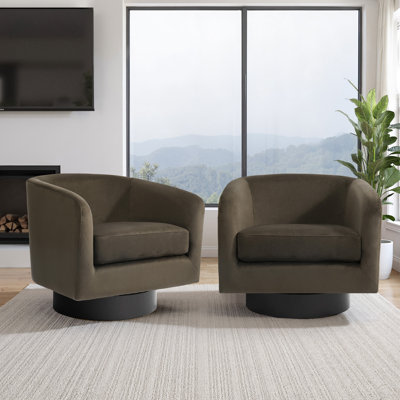 Velvet Upholstered Swivel Barrel Chair