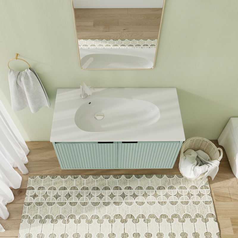 Single Bathroom Vanity with Resin Top, Green Grille