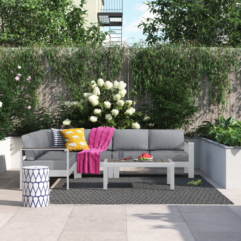 Shore 5 Piece Outdoor Patio Aluminum Sectional Sofa Set, Gray