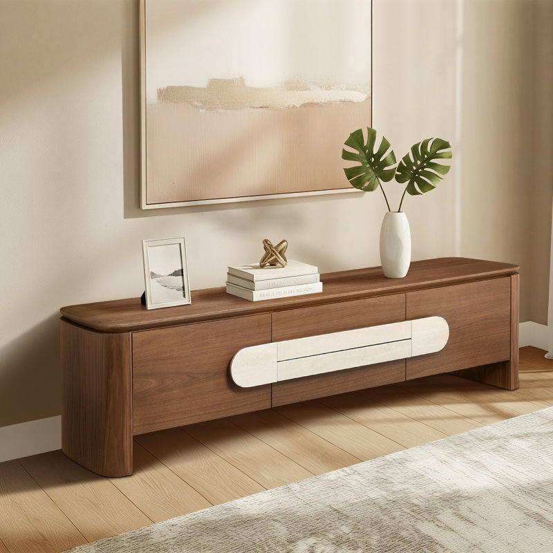  Darlington 71" Modern Walnut Storage TV Stand With Ceramic Pulls