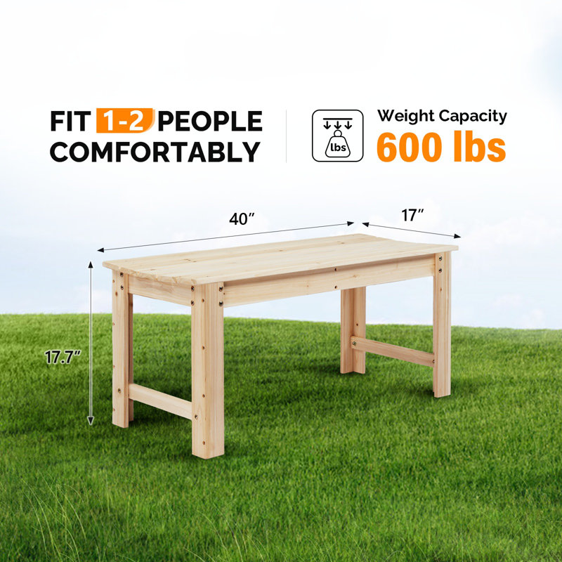 Banc de jardin en bois massif sans dossier, Naturel, H 17,7 po x l 40 po x P 17 po