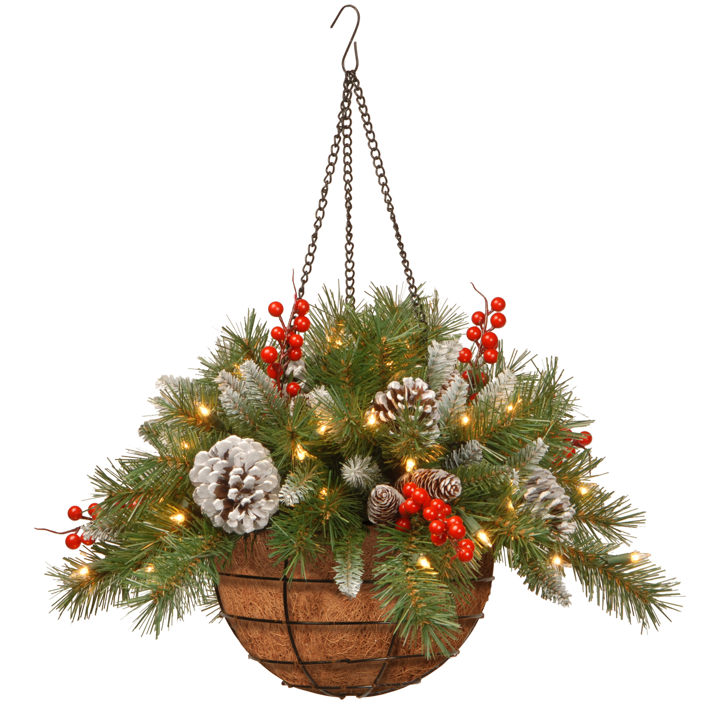 The Holiday Aisle® 20 in. Frosted Berry Hanging Basket with LED Lights & Reviews | Wayfair