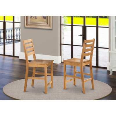 Café Counter Height Dining Chairs - Ladder Back Wood Seat Chairs, Set of 2, Oak