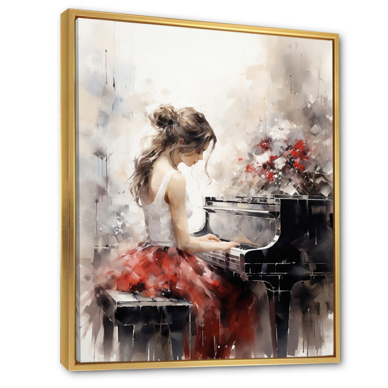 Aristarkh Beige Red Music Piano Harmony II, H 40 po x l 30 po x P 1,5 po, Cadre flottant doré