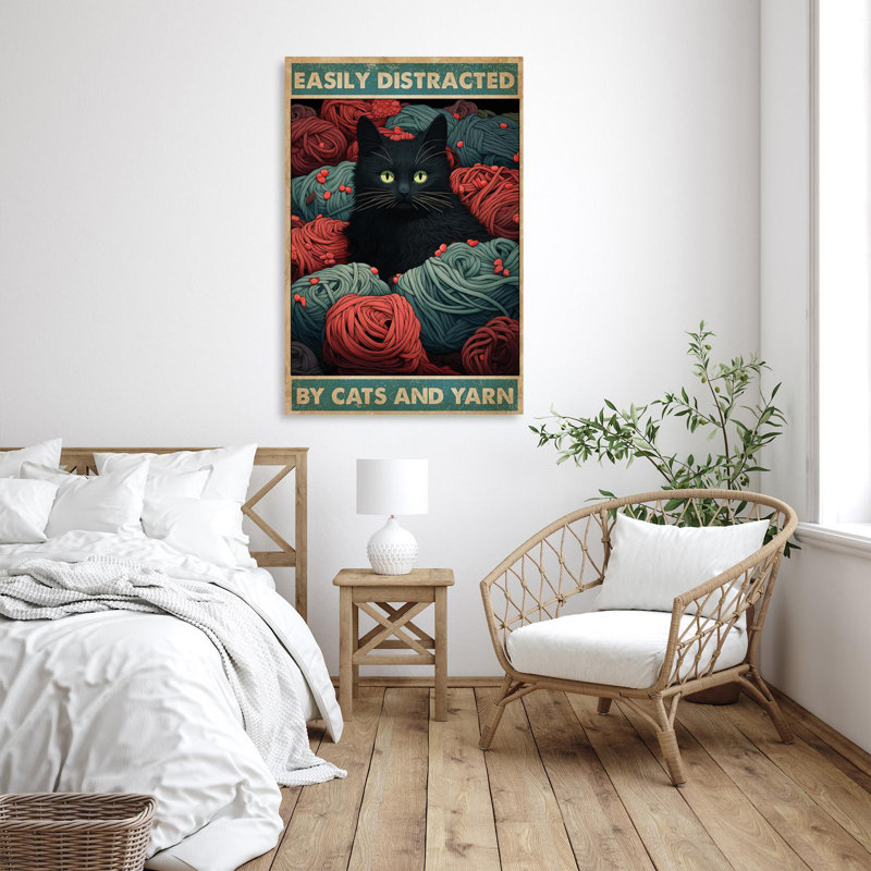«Easily Distract By Cats And Yarn 1 - 1 pièce», reproduction d'art graphique sur toile tendue, H 36 po x l 24 po x P 1,25 po