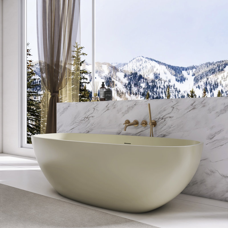 Baignoire de trempage à surface solide 66,9 ", autoportante, forme ovale, beige