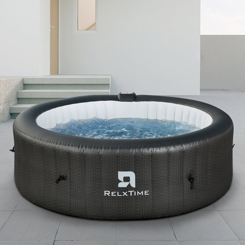 RELXTIME 6 Person 130 - Jet Polyvinyl Chloride (PVC) Round Inflatable Hot Tub in Black