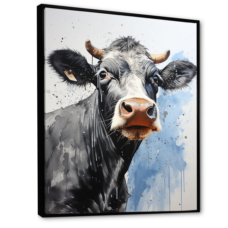 Minimalisme, vache noire et blanche III sur toile, Cadre flottant noir, H 44 po x l 34 po x P 1,5 po