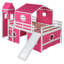 Lit mezzanine double avec tente et tour rose Slide