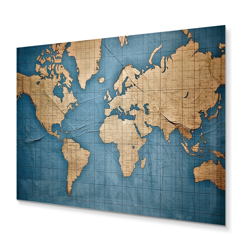 Ancienne carte du monde vii - Art mural en métal carte du monde, H 12 po x l 20 po x P 1 po