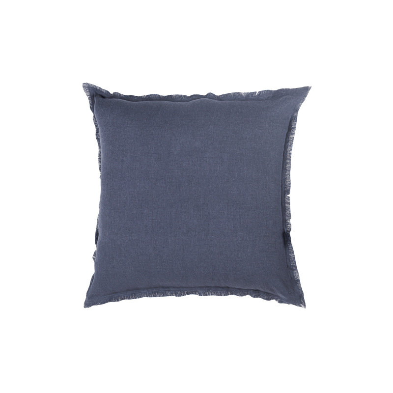 Navy Blue Linen Fringe Throw Pillow with Down Insert
