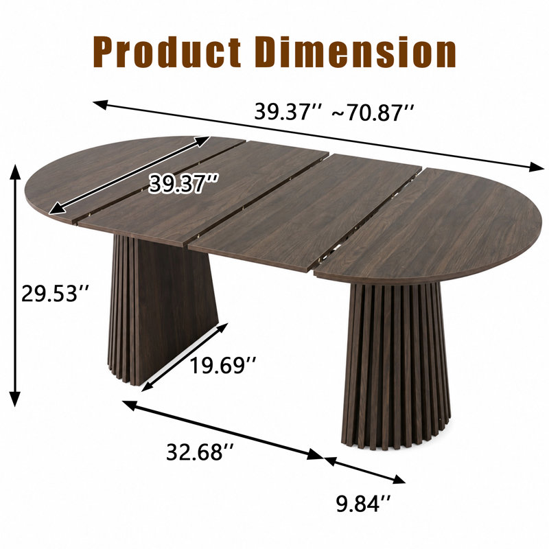 Table de salle à manger extensible Mid-Century moderne en noyer avec base piédestal, Naturel