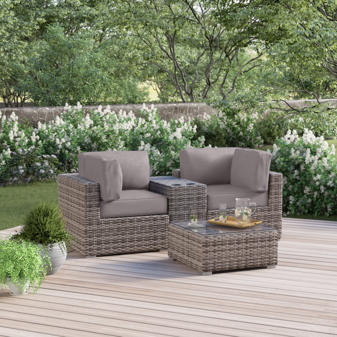 Lazaro Wicker Fully Assembled 2 - Person Seating Group with Sunbrella Cushions Sol 72 Outdoor™ Cushion 