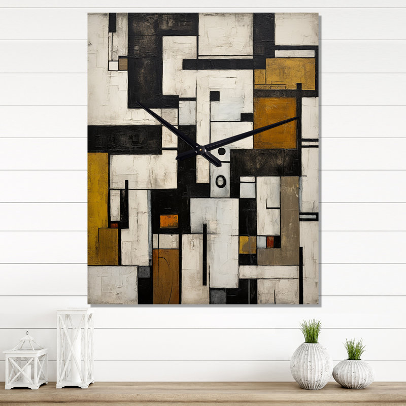 Garden Of Urban Groove Abstract Geometrics VI - Horloge murale moderne abstraite, Médium