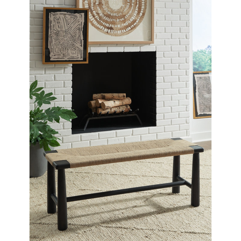 Acerman Beige and Black Jute Upholstered Accent Bench