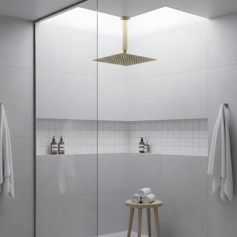 12 Inch Bathroom Luxury High Pressure Waterfall Rain Shower Head, Brushed Gold