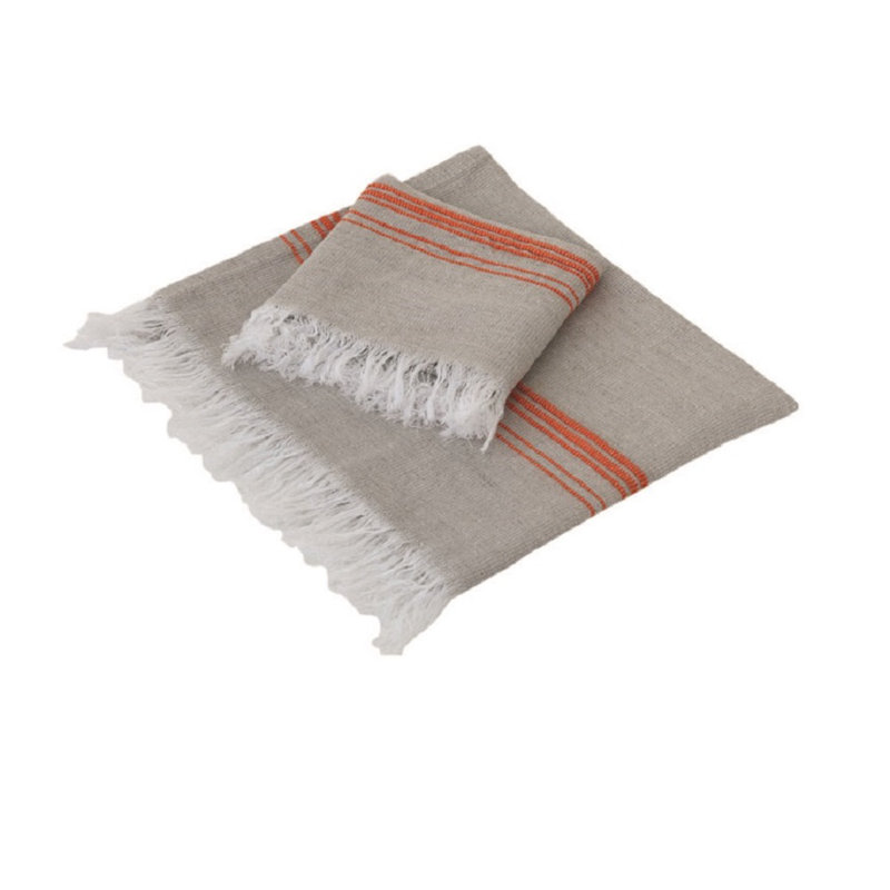 Abdulaleem Ultra Light Hand Towel, Natural/Coral