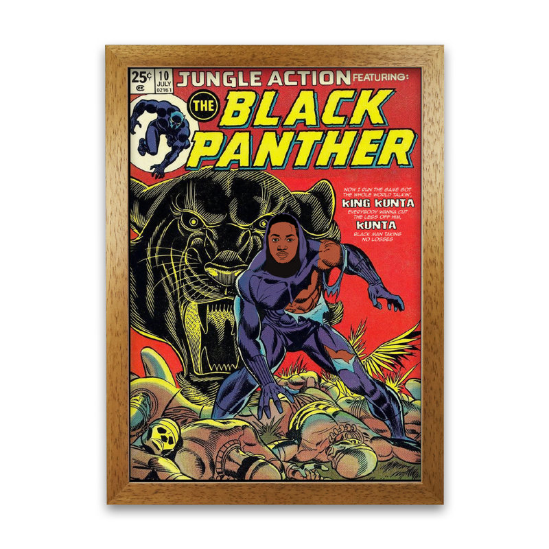 Black Panther by David Redon - Print, 59.4 cm H x 42 cm W x 5 cm D, Honey Oak