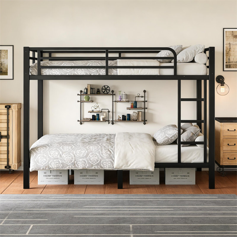 Twin Over Twin Metal Bunk Bed For Teens And Adults,space-saving/noise Reduced/no Box Spring Needed, Black, Black