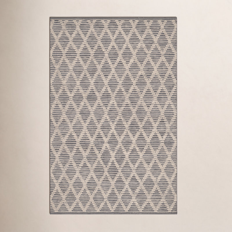 Textured Diamond Blue/Ivory Handwoven Cotton Rug, Rectangle 8' x 10'