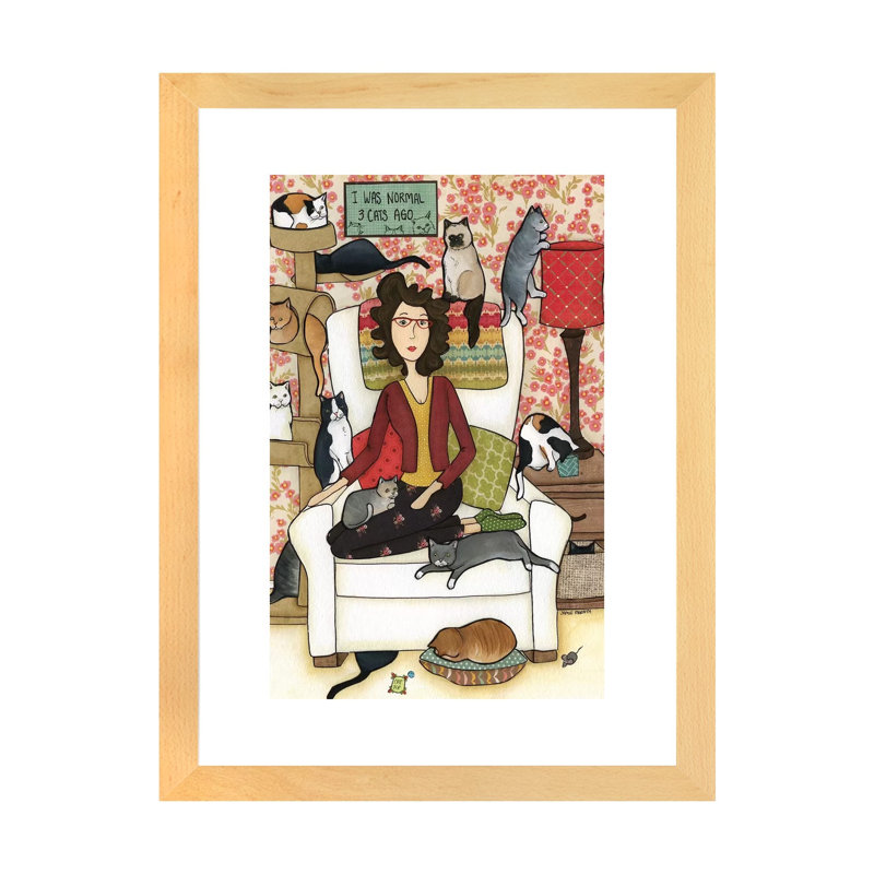 « Three Cats ago » par Jamie Morath-impression, H 24 po x l 16 po x P 1 po, Toile avec cadre en bois beige, Blanc
