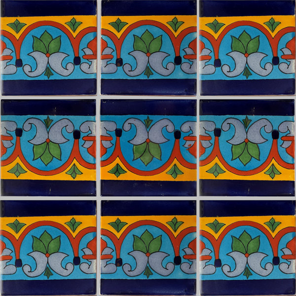 2" x 2" 36pcs TalaMex Aqua Border Talavera Mexican Tile