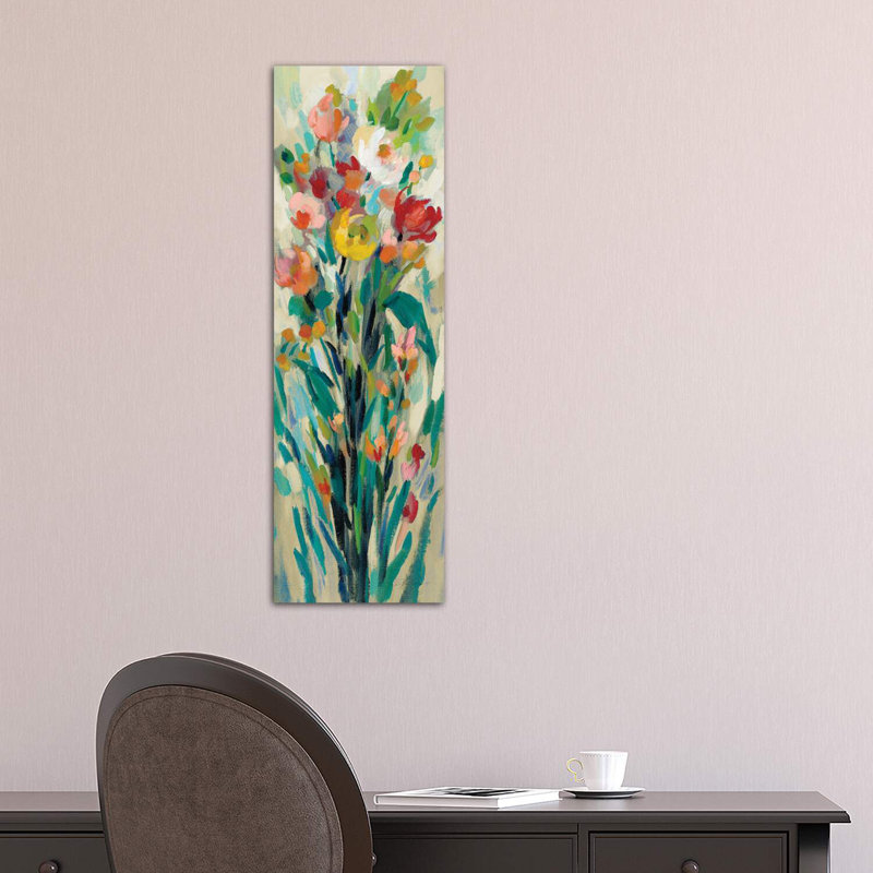 Tall Bright Flowers Cream I by Silvia Vassileva - Wrapped Canvas Painting, 30.48 cm H x 91.44 cm W x 3.175 cm D