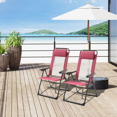 2 chaises de jardin, chaises de patio pliantes rouges avec dossier réglable pour la cour arrière, toile de jardin