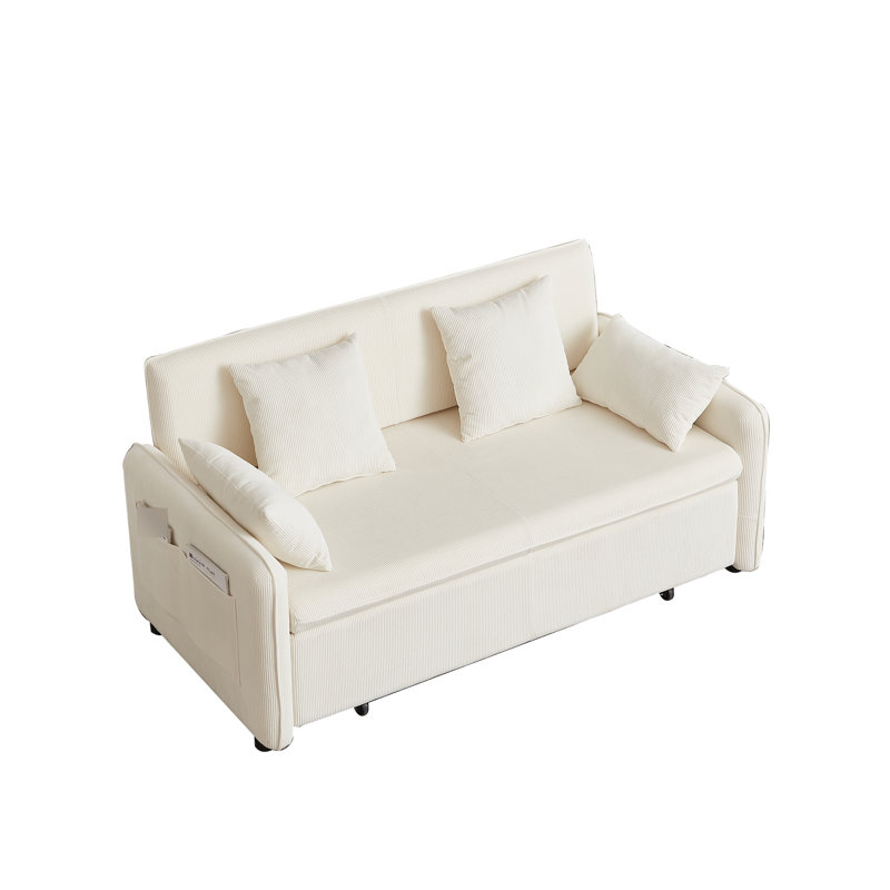 Lit-couchette réglable 3 en 1 beige avec lit escamotable, velours côtelé doux, 4 coussins, rangement latéral, éponge à haute densité, pour structure de véhicule récréatif et stable, capacité de poids de 600 lb, bureau d'appartement
