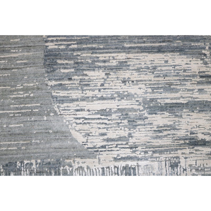 Tapis bleu noué à la main, Rectangle 6 pi x 9 pi