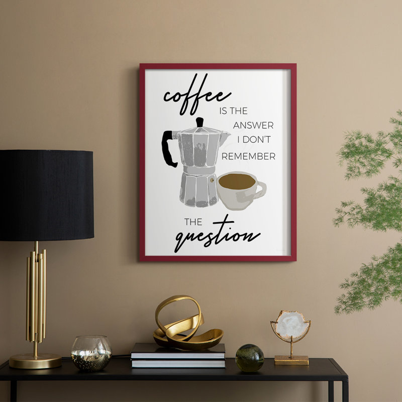 Coffee is the Answer Framed Print - Solid Wood, 11" H x 9" W, Red