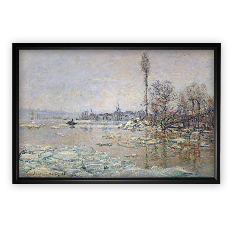 « rupture de glaçons » par claude monet, reproduction de peinture à l’huile, H 24 po x l 30 po x P 1,5 po, Cadre noir