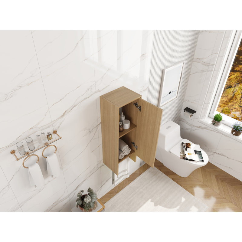 12 Inch Small Wall Mounted Side Cabinet, Soft Closing Door, Suitable For Small Bathroom, Study, Storage Room, Original Oak (KD-Packing)