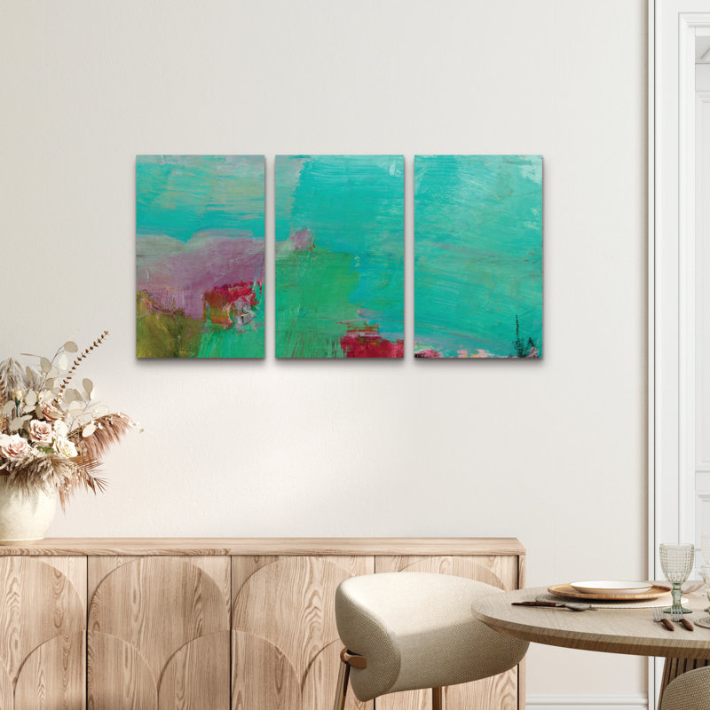 Ensemble de 3 panneaux muraux - Dee Tivenan «Island One», art mural sur toile pour le salon, la chambre à coucher ou le bureau 