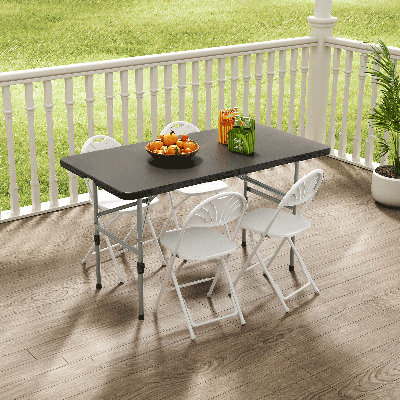 4-Foot Plastic Folding Table, Indoor Outdoor Desk with Carrying Handle and Height Adjustable