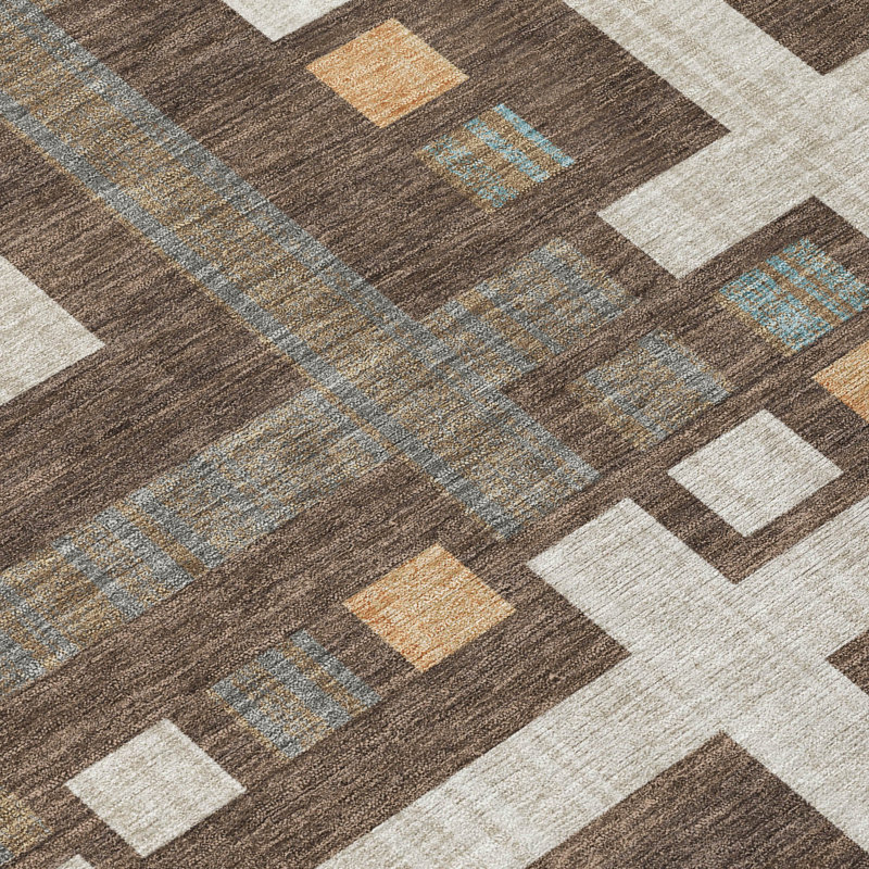 Machine Washable Indoor/Outdoor Chantille ACN2708 Geometric Rug, Chocolate, 8' Round