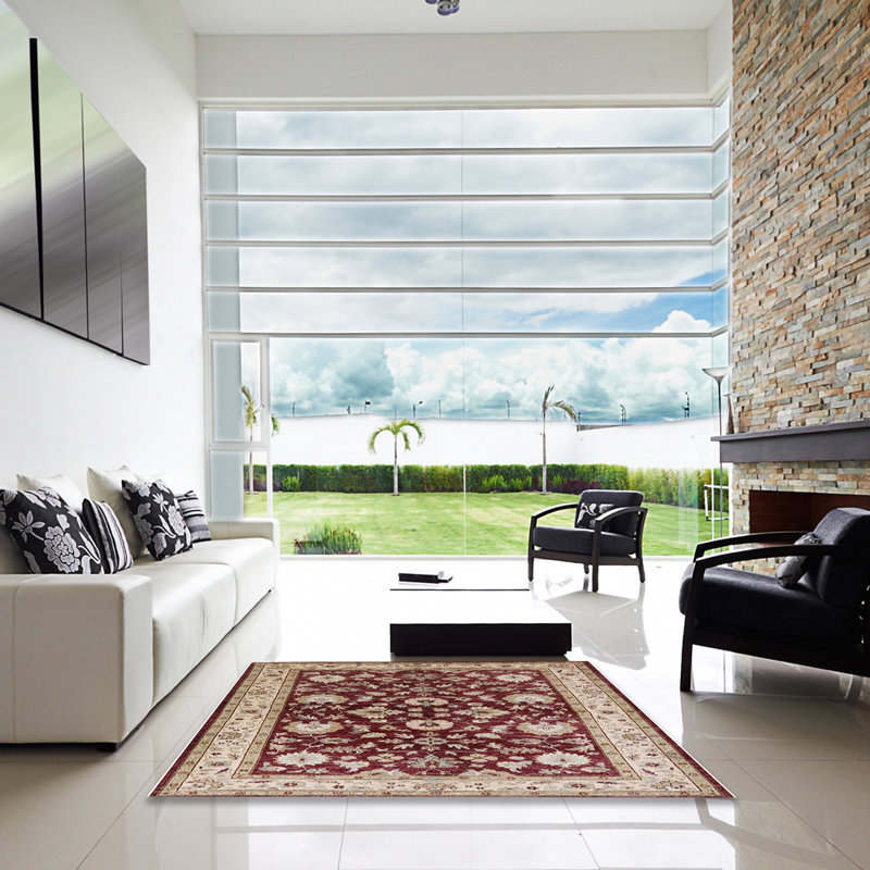 Tapis oriental ivoire / rouge Rôle, Carré 8 pi