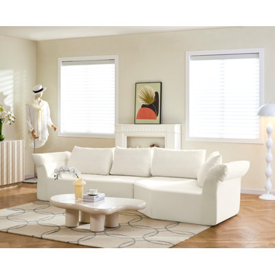 Modern Minimalist Modular Sectional Sofa, Right Arm, Wide Armrests & Throw Pillows, Elegant Curved Corner Sofa for Living Room & Bedroom-Beige