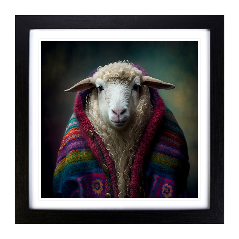 Sheep Boho - Single Picture Frame Print on Wood, Black