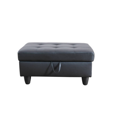 Repose-pieds de 34 po en similicuir noir avec repose-pieds multifonctionnel et banc de rangement dissimulé