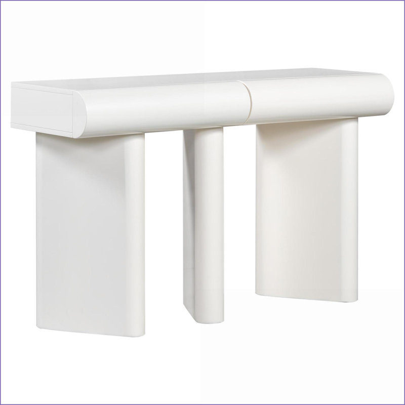 Table basse moderne blanche avec 2 tiroirs incurvés, finition ultrabrillante peu encombrante et facile à nettoyer, Blanc