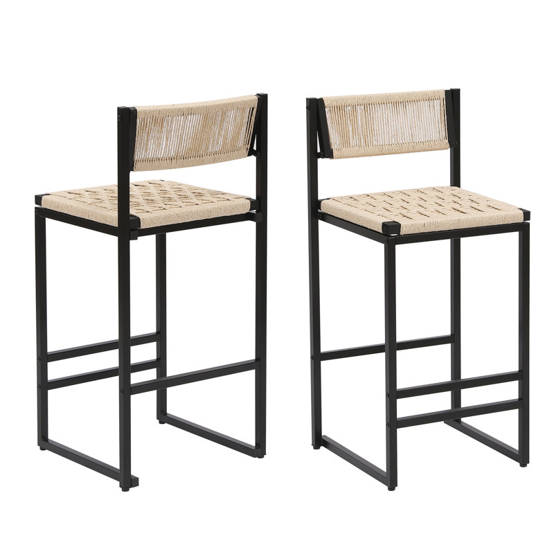 De 2 tabourets de salle à manger tissés, base en métal, siège en corde de papier, conception moderne pour n'importe où, glissade, l 15,19 po x H 34,82 po