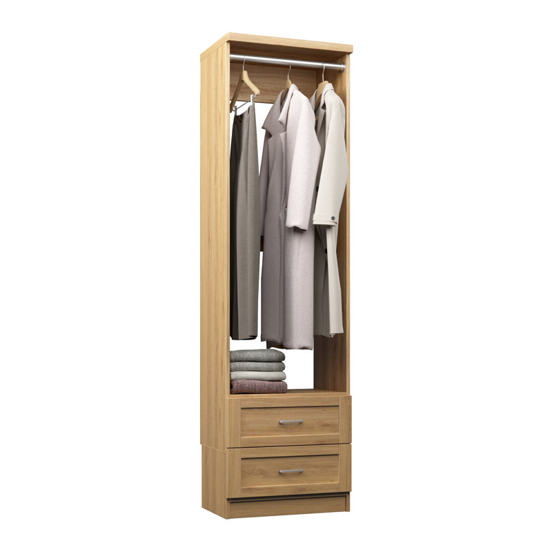 Natural Oak 19.5" Floor-Mounted Closet Section with 1 Clothing Rod & 2 Shaker Drawers, 19.5, Natural Oak