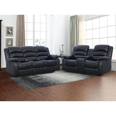 2-Piece Modern And Soft Upholstered Faux Leather Manual Reclining Living Room Set