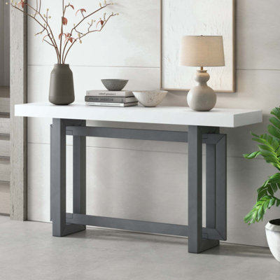 Table d'entrée peinte avec placage de pin, console de conception rectangulaire unique avec pieds en bois de pin épais, table de canapé extra longue polyvalente pour le couloir, le salon, la cuisine